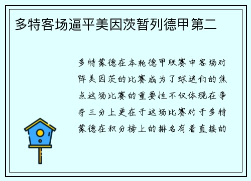 多特客场逼平美因茨暂列德甲第二